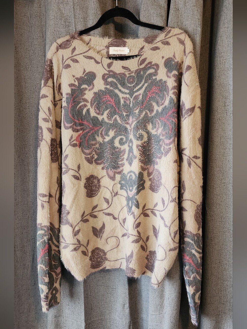 Vintage‑Inspired Simply Couture XXL Floral Knit Sweater – Acrylic/Wool Blend